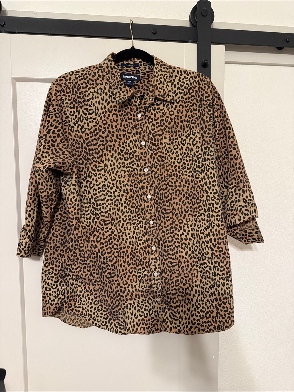 Lands' End Men's Leopard Print Button-Down Shirt in Brown and Black